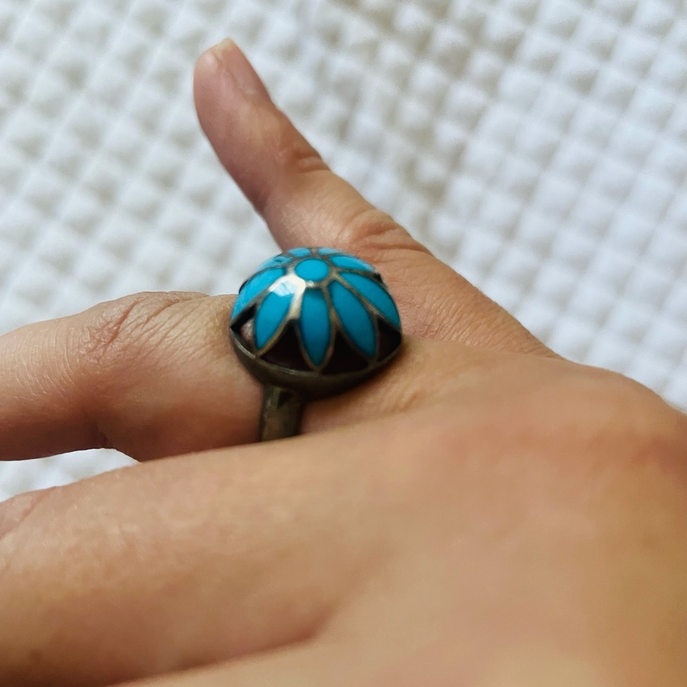 Blue vintage turquoise ring size 7 marked 925 - Picture 2 of 4